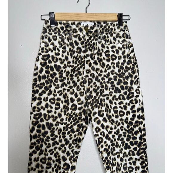 Frame Ali High Rise Cigarette Skinny Jeans Animal Print Size 25 Stretch Leopard - Picture 4 of 8